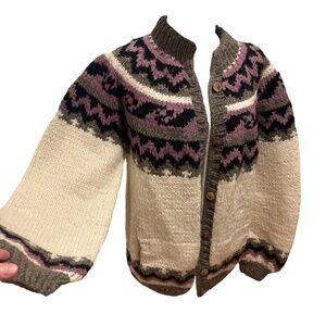 Women's Cream and Purple Cardigan Sweater